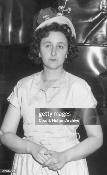 Alleged American spy Ethel Greenglass Rosenberg at her arraignment, New York. She and her husband, Julius Rosenberg, were convicted of espionage and...