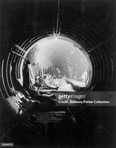 British citizens take shelter in an underground tube station during the Blitz phase of the Battle of Britain, in which London was bombed every night...