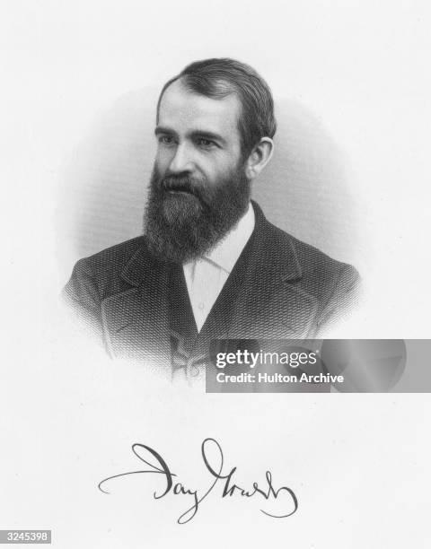 Portrait of American financier Jay Gould . Practiced stock market manipulation of railroad securities from c.1860, eventually controlled the Erie RR,...