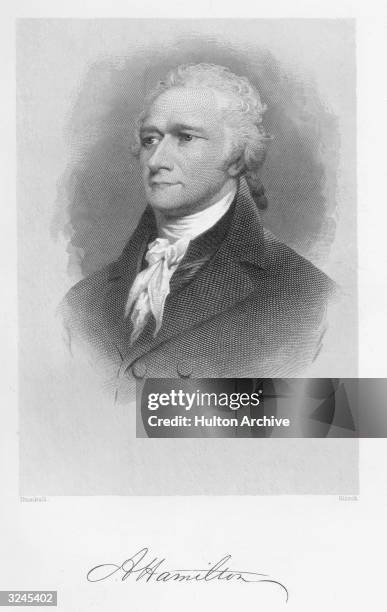 Portrait of American statesman Alexander Hamilton . Continental soldier, 1775-83, secretary to Gen. Washington, 1777-81, member Continental Congress,...