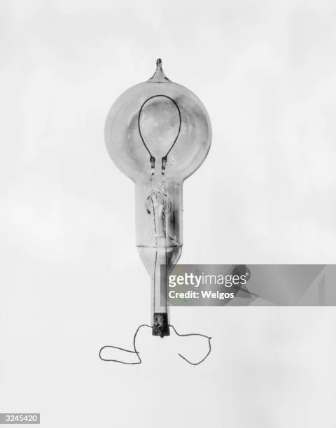 Still life of the first electric light bulb, invented by Thomas Alva Edison in 1879 and patented on January 27, 1880.