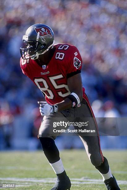 Reidel Anthony of the Tampa Bay Buccaneers in action during a game against the New England Patriots at Houlihan Stadium in Tampa, Florda. The...