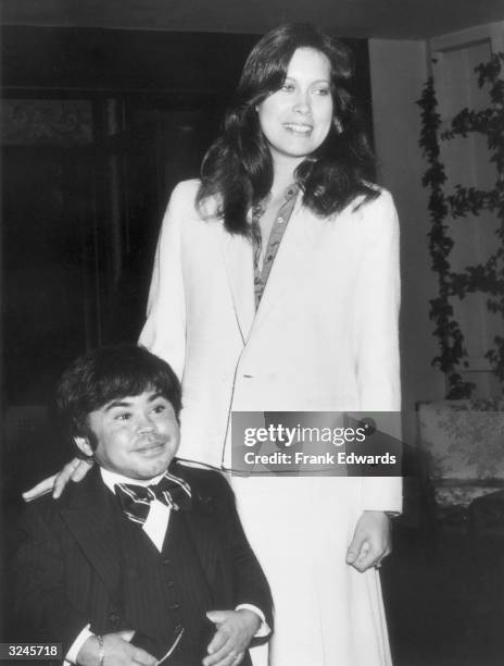 French-born actor Herve Villechaize and his wife, Camille Hagan, attend brunch at the Beverly Hills Hotel, California.