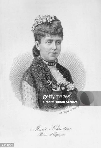 Maria Christina , Queen of Spain, daughter of archduke Charles Ferdinand of Austria, married King Alphonso XII of Spain in 1879, regent for her son...