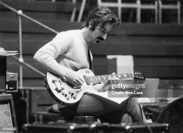 Frank Zappa , lead singer with the Mothers of Invention, rehearsing for a concert at the Royal Albert Hall during his European tour.