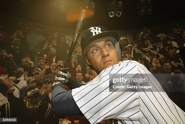 Wax figure of Derek Jeter is seen at the launch of a new interactive experience featuring "Derek Jeter" at Madame Tussauds April 7, 2004 in New York...