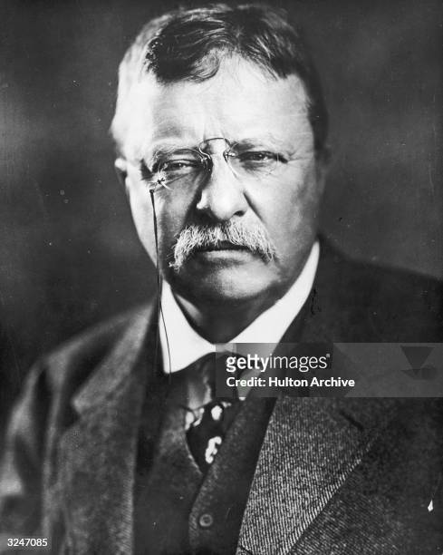 Headshot portrait of U.S. President Theodore Roosevelt .
