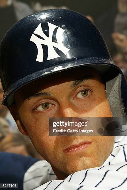 Wax figure of Derek Jeter is seen at the launch of a new interactive experience featuring "Derek Jeter" at Madame Tussauds April 7, 2004 in New York...