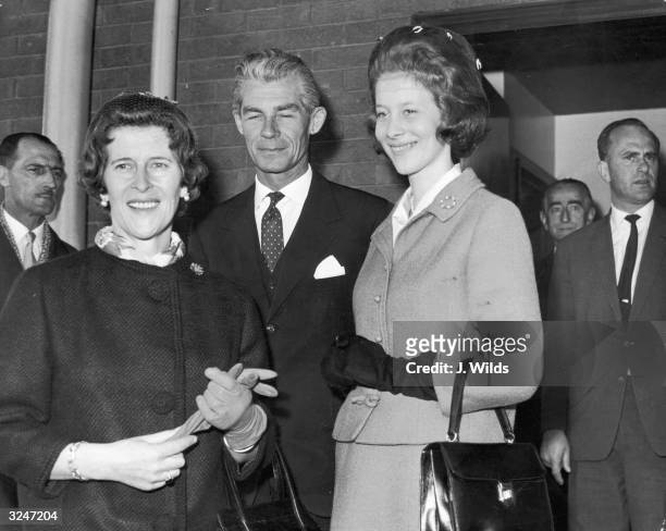 Prince Johann Georg of Hanover, his wife Princess Sophia of Greece and their daughter Princess Clarissa of Hesse, arriving at London Airport to...