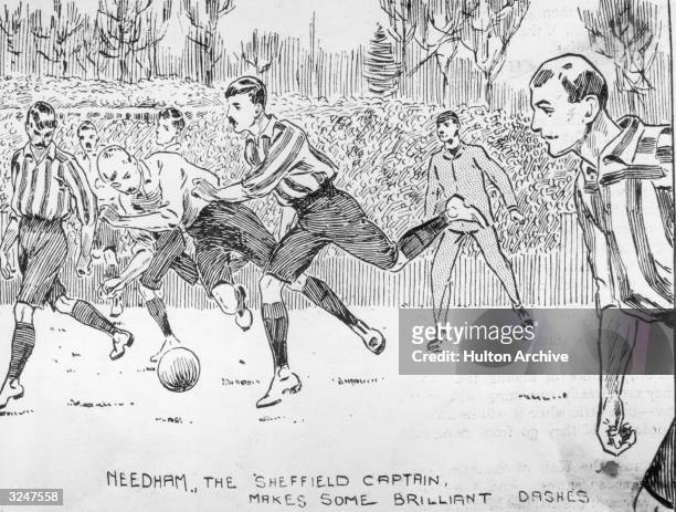Sheffield United beat Derby County 4-1 in the Final Cup Tie at Crystal Palace, London. Sheffield captain Ernest Needham makes some brilliant dashes.