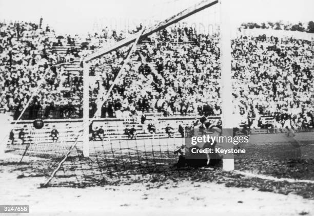 Italian goalkeeper Giamperro Combi is beaten by a shot from Antonin Puc of Czechoslovakia in the 70th minute of the 1934 World Cup Final in Rome....