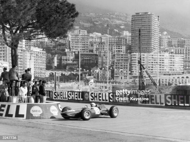 British racing driver John Surtees in a Ferrari in practice for the Monte Carlo Grand Prix.