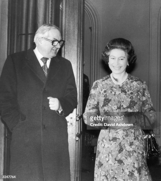 British prime minister James Callaghan with Queen Elizabeth II on his arrival at Windsor Castle for lunch.