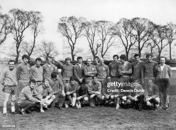 The England World Cup team, photographed at Wembley before the World Cup competition in Mexico. Back row : Asst. Trainer Les Cocker, Martin Peters,...