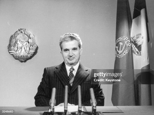 Romanian dictator Nicolae Ceausescu delivers his televised New Year's message to the people of Romania.