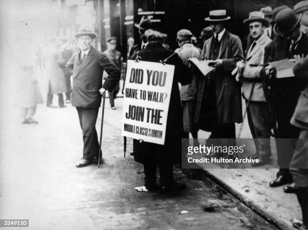 Man makes his protest with a sandwich board in the Strand, London, during the Great Railway Strike of 1919.
