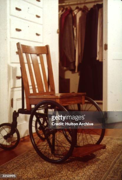 Wheelchair used by American statesman Franklin Delano Roosevelt, the 32nd President of the United States of America, who suffered from poliomyelitis.