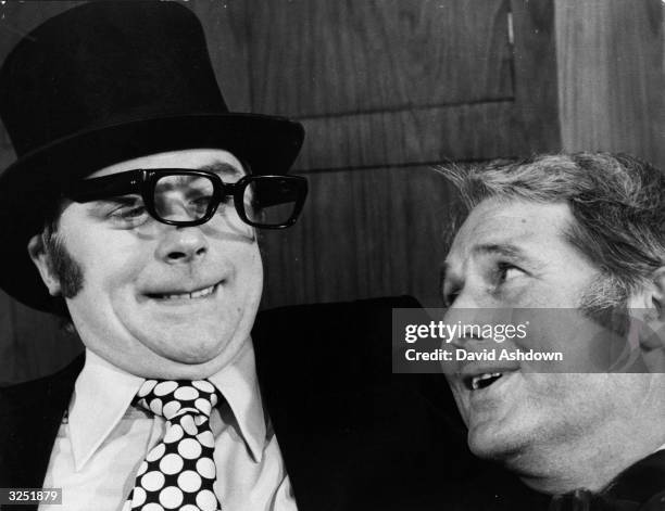 Mike Yarwood with Ernie Wise at the talk of the town party.