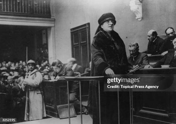 The mother of Mlle Andree Babelay in the witness box during the trial of murderer Henri Desire Landru. He was found guilty of the murder of ten women...