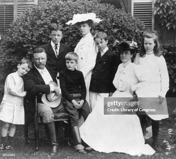 American statesman Theodore Roosevelt , the 26th President of the United States of America, and his family. L-R: youngest son Quentin , Theodore...