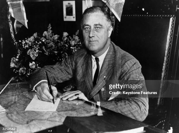 Franklin Delano Roosevelt the 32nd President of the United States from 1933-45. A Democrat, he led his country through the depression of the 1930's...
