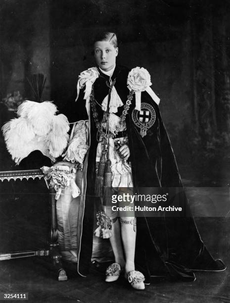 Edward VIII, , who ascended the British throne in January 1936 and abdicated in December 1936, dressed in the robes of a Knight of the Garter at his...