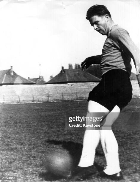 Hungarian footballer Ferenc Puskas during a training session in England.