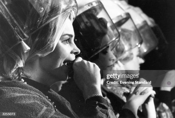 Miss Canada, a Miss World contestant, under the hairdryer.