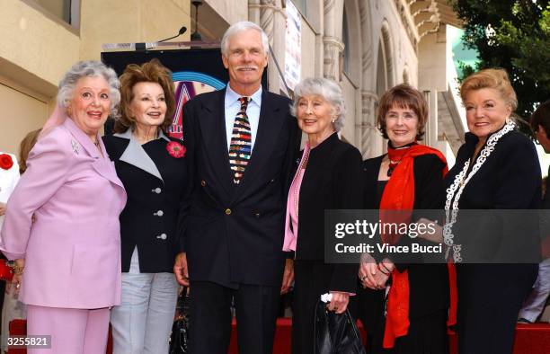 Actresses Ann Rutherford, Cara Sue Collins, television tycoon Ted Turner and actresses Betty Garrett, Margaret O'Brien and Esther Williams attend a...