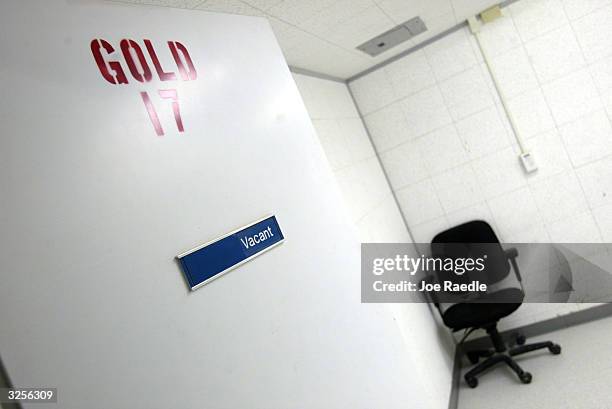 An interrogation room in Camp Delta for detainees from the U.S. War in Afghanistan is shown April 7, 2004 in Guantanamo Bay, Cuba. On April 20, the...
