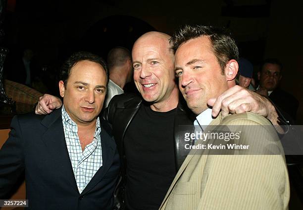 Actors Kevin Pollak , Bruce Willis and Matthew Perry pose at the after-party for the premiere of Warner Bros. "The Whole Ten Yards" at the Sunset...