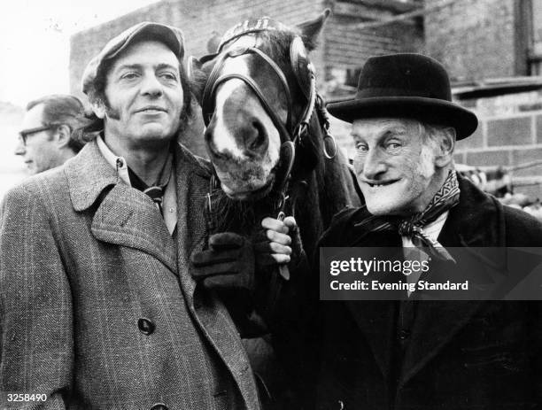 Wilfrid Brambell and Harry H. Corbett with Hercules all stars in the popular tv series 'Steptoe and Son'.