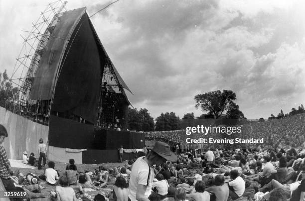 The crowd to the left of the enormous stage at Knebworth rock music festival, August 13th 1979.