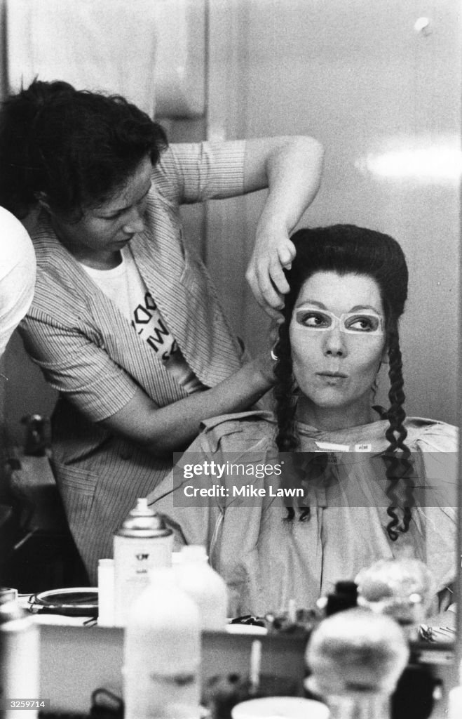 English actress Diana Rigg being made up for her role as Clytemnestra ...