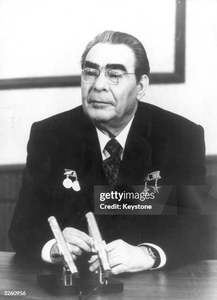 Soviet leader Leonid Brezhnev in his office at the Kremlin.