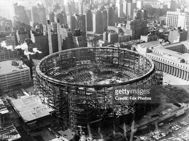 Construction work in progress on the new Madison Square Garden arena at New York City. It will be used for sports, concerts, entertainment and other...