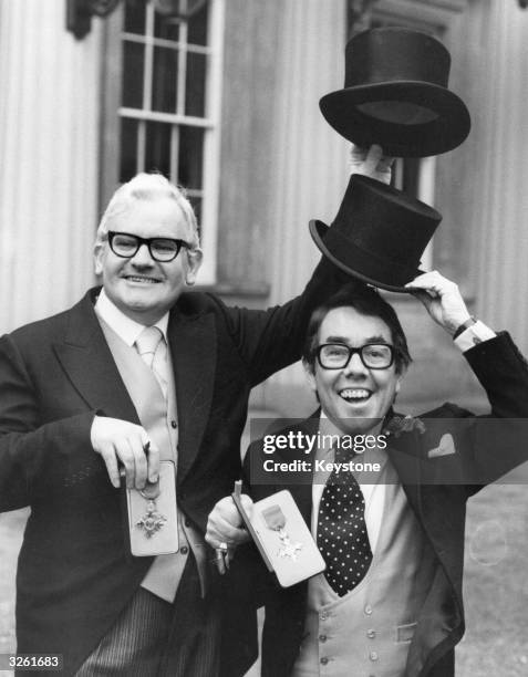 Comedians Ronnie Barker and Ronnie Corbett, of double act The Two Ronnies at Buckingham Palace, having just collected their OBEs from the Queen, 7th...