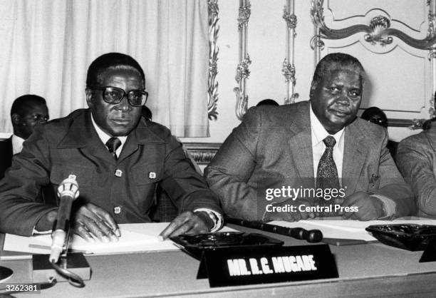 The Constitutional Conference on the future of Zimbabwe-Rhodesia, attended by Leaders of the Patriotic Front Robert Mugabe and Joshua Nkomo at...