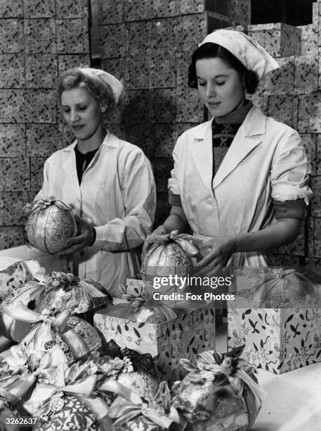 Workers packing Easter eggs in the Rowntree Works at York.