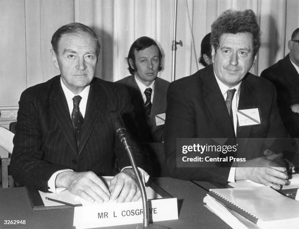 The Irish Prime Minister, Liam Cosgrave, with Mr Fitzgerald, at the Civil Service Staff College, Sunningdale, Berkshire, for tripartite talks between...