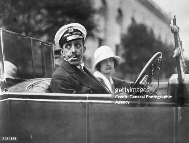 Alfonso XIII. The King of Spain from 1886 - 1931, married Princess Ena, the grand-daughter of Queen Victoria in May 1906. He is giving a ride to an...