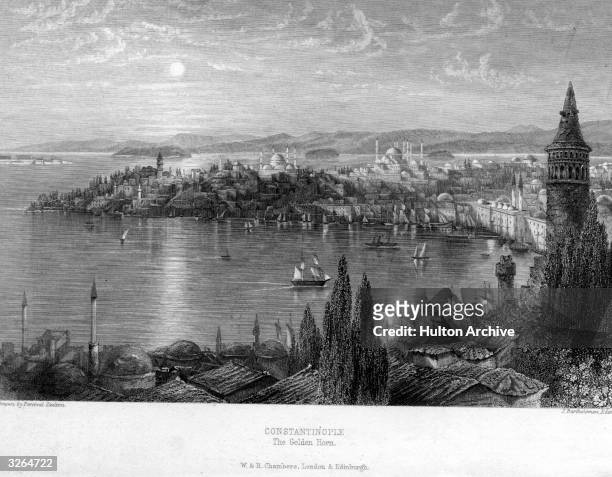 The Golden Horn section of the Bosphorus river at Constantinople.