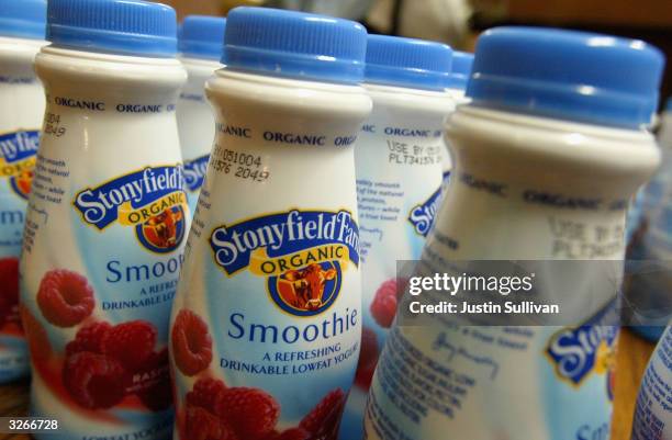 Organic yogurt smoothies are seen before being stocked in a vending machine at Mission High School April 8, 2004 in San Francisco, California. In an...
