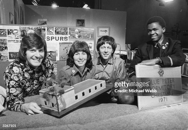 'Blue Peter' presenters Peter Purves, Valerie Singleton and John Noakes with Joseph Mutuku, a 16-year-old from the Starehe Centre in Kenya.