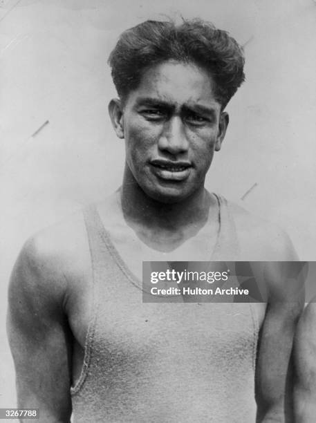 The famous Hawaiian swimmer Duke Kahanamoku,who single handedly rescued six people from drowning after a fishing yacht capsized off the Californian...