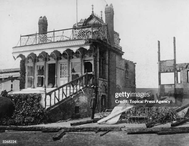 The Royal Box in the grandstand at Hurst Park racecourse burnt down by suffragettes.