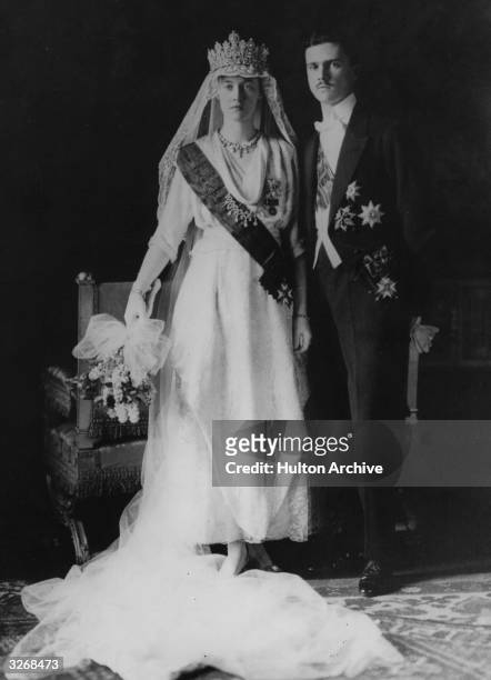 Charlotte, Grand Duchess of Luxembourg, in her wedding dress with her husband Prince Felix of Bourbon-Parma.