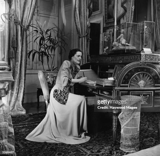 Mary Cadogan, wife of the 10th Duke of Marlborough, at Blenheim Palace, Oxfordshire, the family seat. Original Publication: Picture Post - 5118 - A...