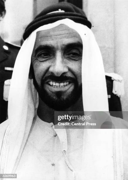 Portrait of the President of the United Arab Emirates, Sheikh Zaid Bin Sultan, during an official visit to France.