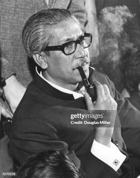 Sheik Mujibur Rahman , Bangladesh President in London in 1972. He was killed in a dawn coup in 1975.